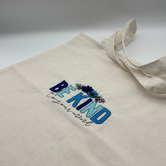BE KIND (blau) - Totebag aus Rohbaumwolle