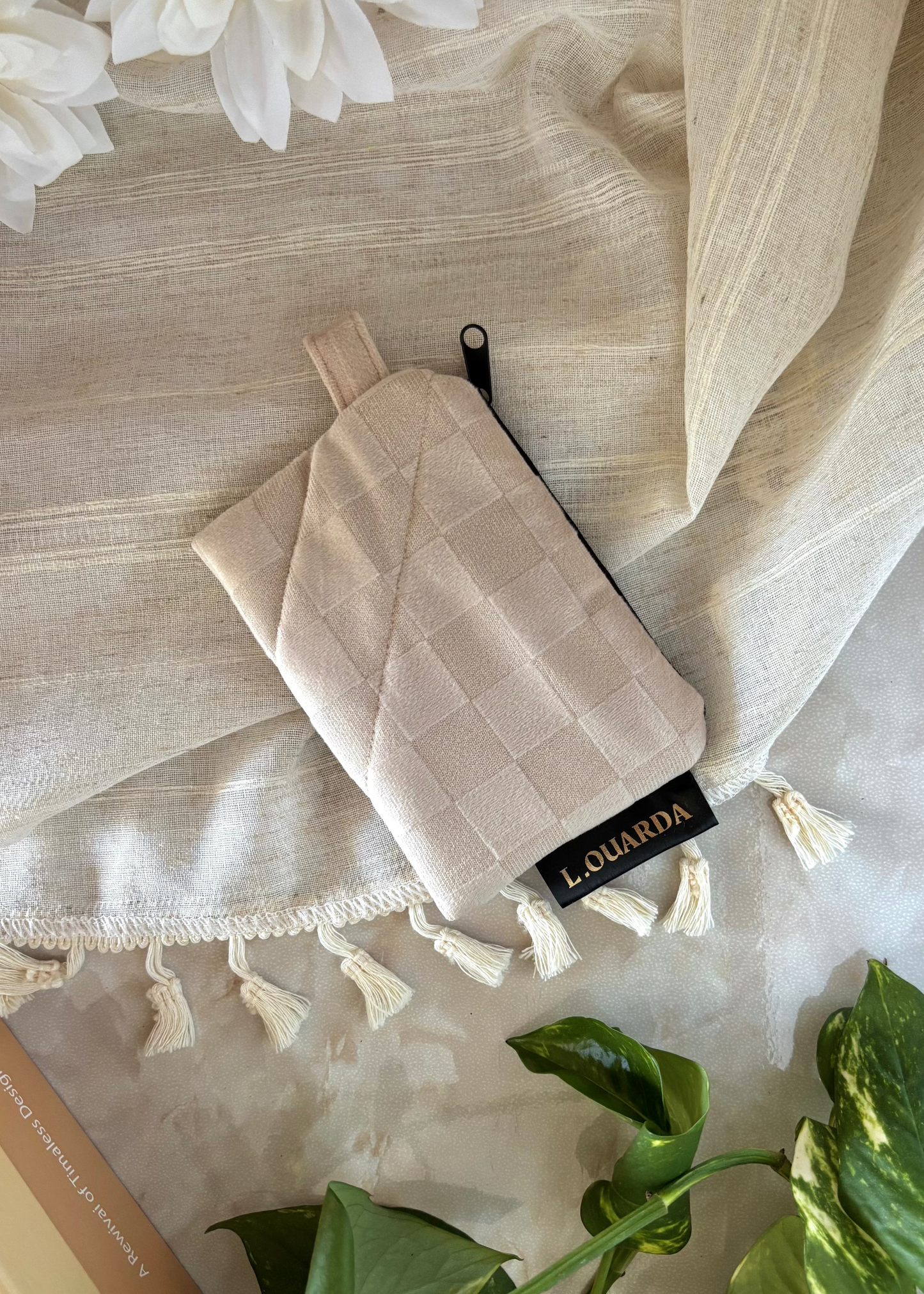 Porte-monnaie en velours beige clair
