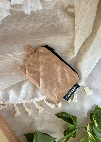 Pochette porte-monnaie en velours beige foncé