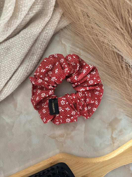 INES Scrunchie regular rot mit Blümchen