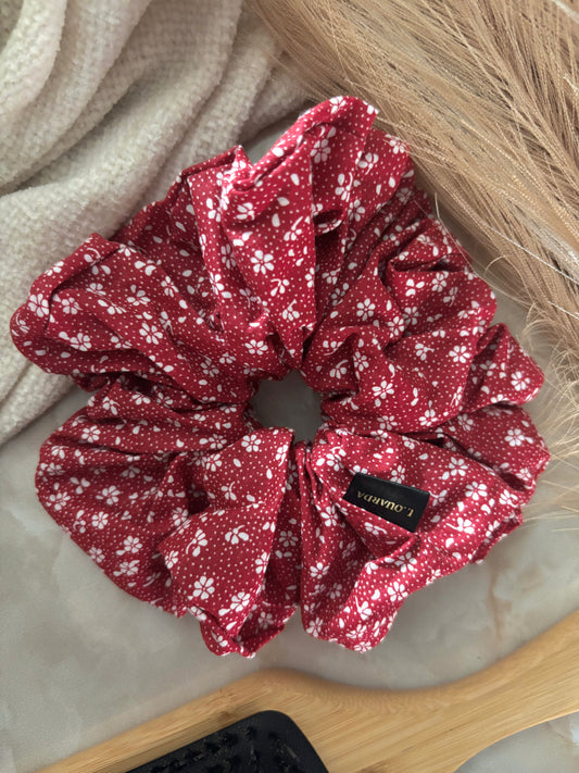 INES Scrunchie XL rot mit Blümchen